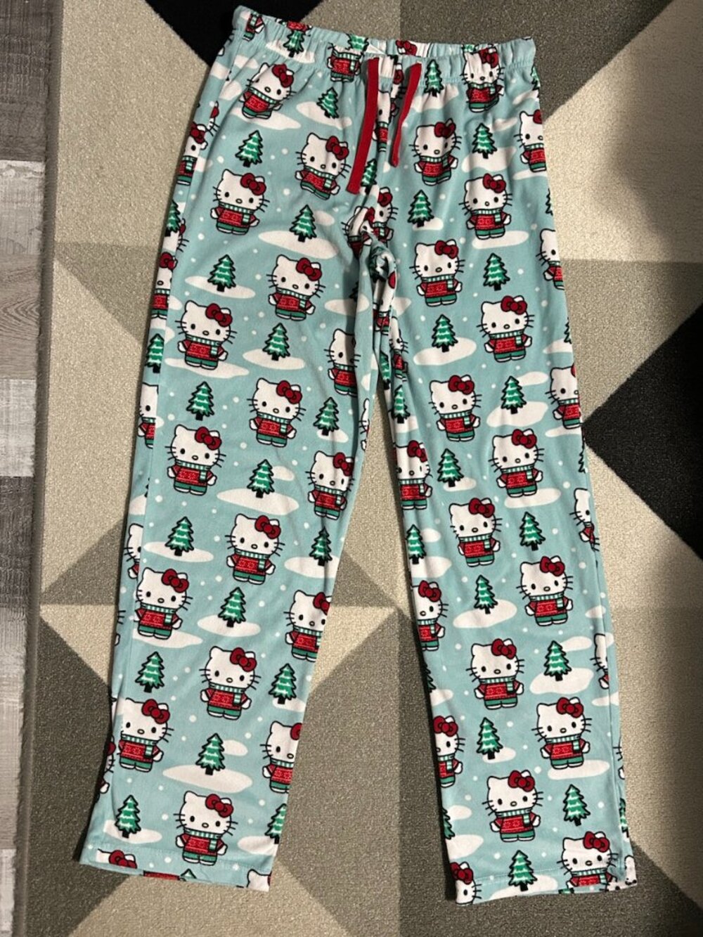 Hello Kitty by Sanrio Aqua Fleece Holiday Pajama Bottoms/Pants Women's Size S